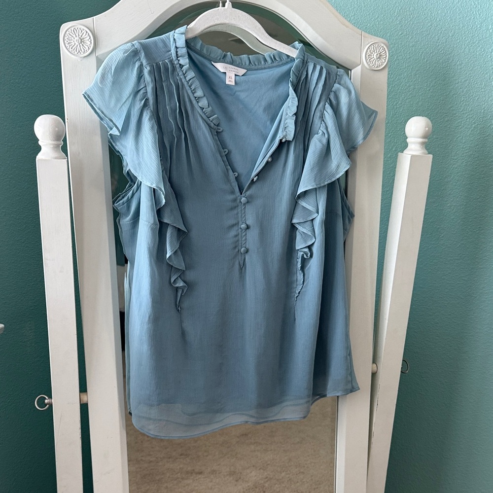 LC Lauren Conrad Light Blue Ruffle Blouse